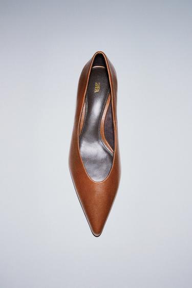 LEATHER KITTEN HEEL SHOES - Brown by Zara