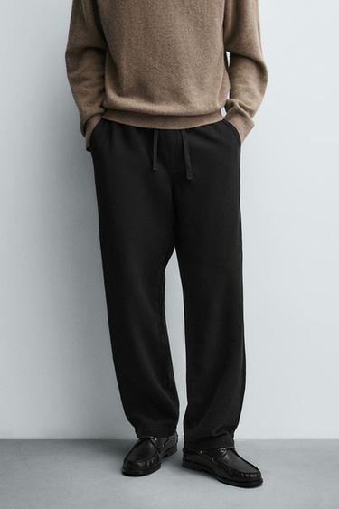 RELAXED FIT STRUKTURVÆVEDE BUKSER - Sort fra Zara