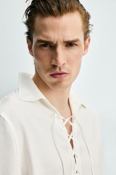 CAMISA POLO FLUIDA CORDÓN - Blanco de Zara