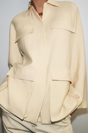 CHEMISE FLUIDE À POCHES ZW COLLECTION - Écru moyen de Zara - Image 3