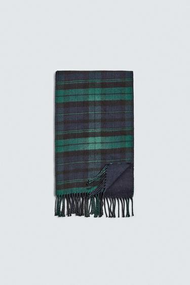 Zara PLAID COMBINATION SCARF - Ink blue