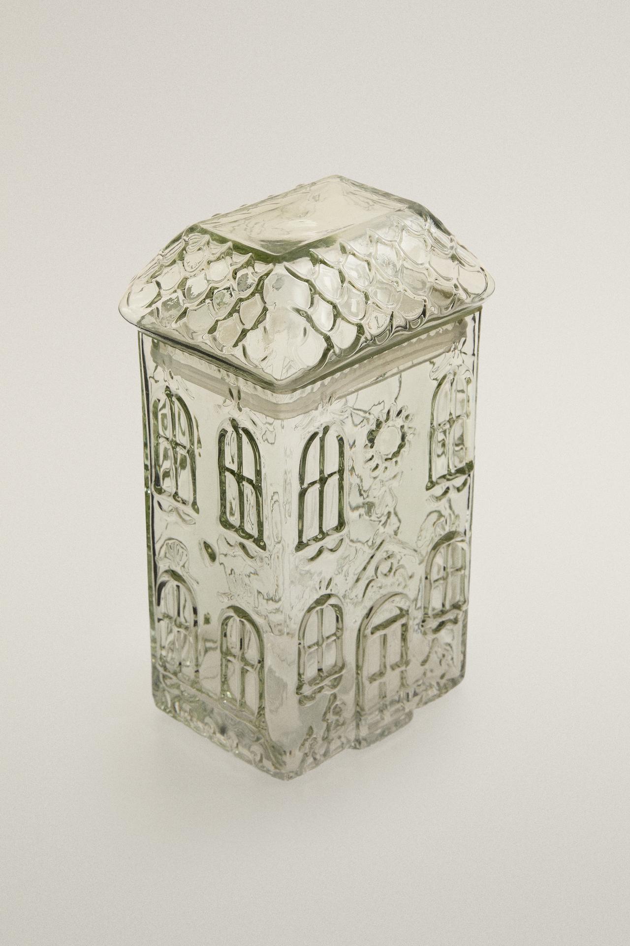 CHRISTMAS HOUSE GLASS COOKIE JAR — Greens