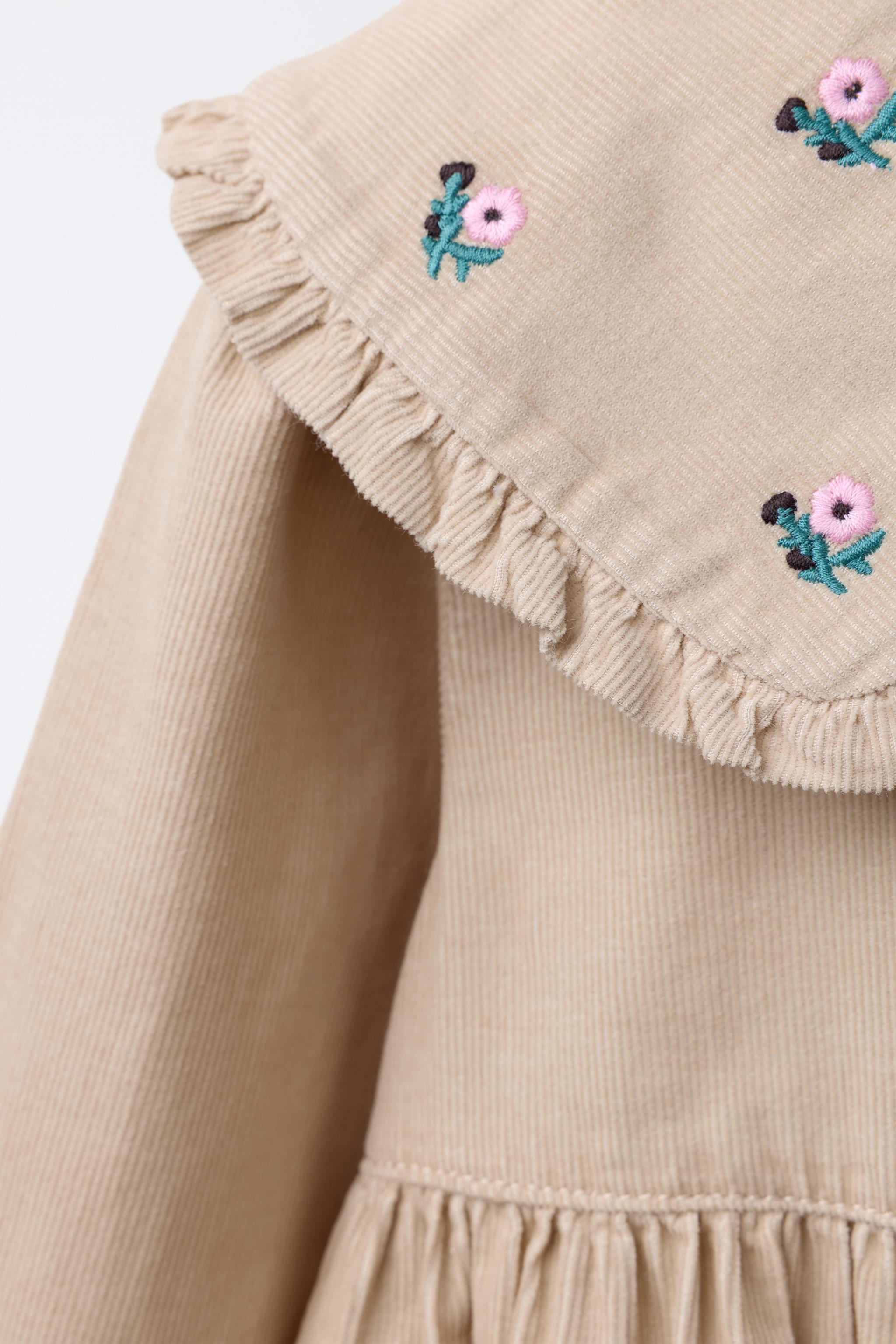 EMBROIDERED FLORAL CORDUROY DRESS