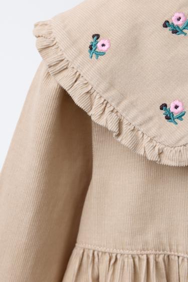 EMBROIDERED FLORAL CORDUROY DRESS - Beige by Zara - Image 2