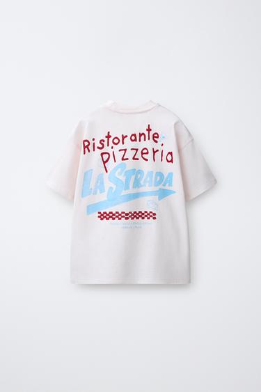 PIZZERIA PRINT T-SHIRT - Pastel pink by Zara