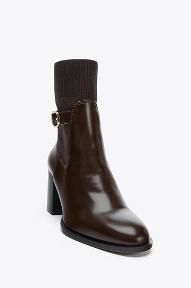 FABRIC UPPER HEELED ANKLE BOOTS - Brown by Zara - Image 4