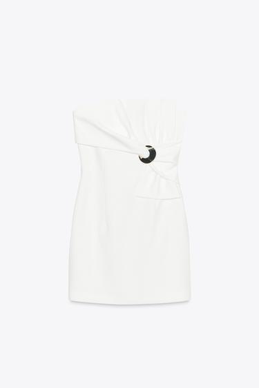 Zara MINI DRESS WITH GOLD APPLIQUÉ BOW - Ecru