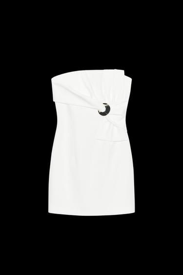 MINIKLEID MIT SCHLEIFE UND GOLDFARBENER APPLIKATION - Cremefarben von Zara - Bild 0