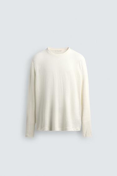 REGULAR FIT LINEN BLEND T-SHIRT - Ecru by Zara