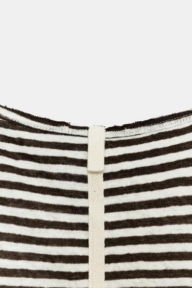 TOP À RAYURES EN COTON ET LIN - Écru / Marron de Zara - Image 6