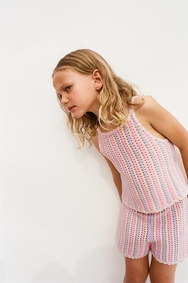 Zara PRUGASTI PLETENI TOP – pastelno ružičasta