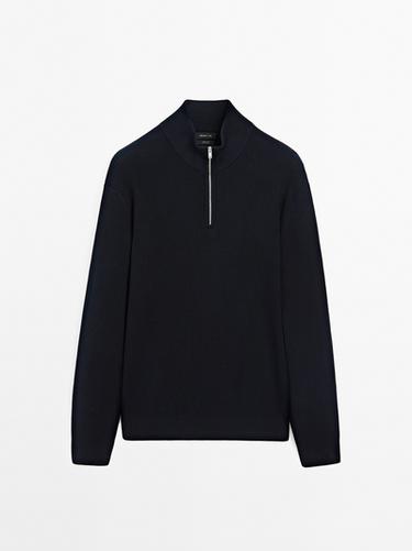 Zara Mock neck knit sweater with zip - Navy blue - Image 0