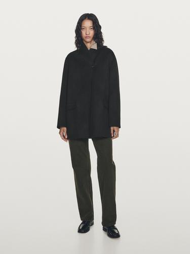 Abrigo cuello subido mezcla lana - Negro de Zara