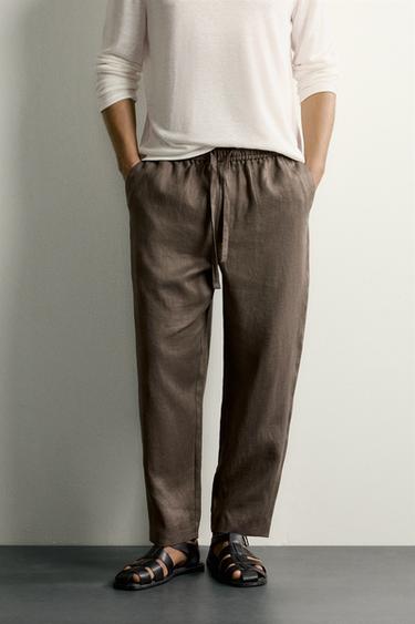 100% LINEN RELAXED FIT TROUSERS - Brown / Taupe by Zara