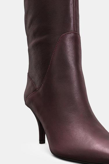LEATHER HEELED BOOTS - Burgundy Red by Zara - Image 7