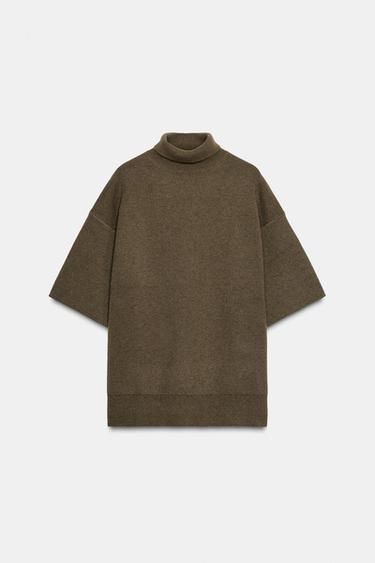JERSI WOL OVERSIZE KERAH TINGGI - Khaki dari Zara
