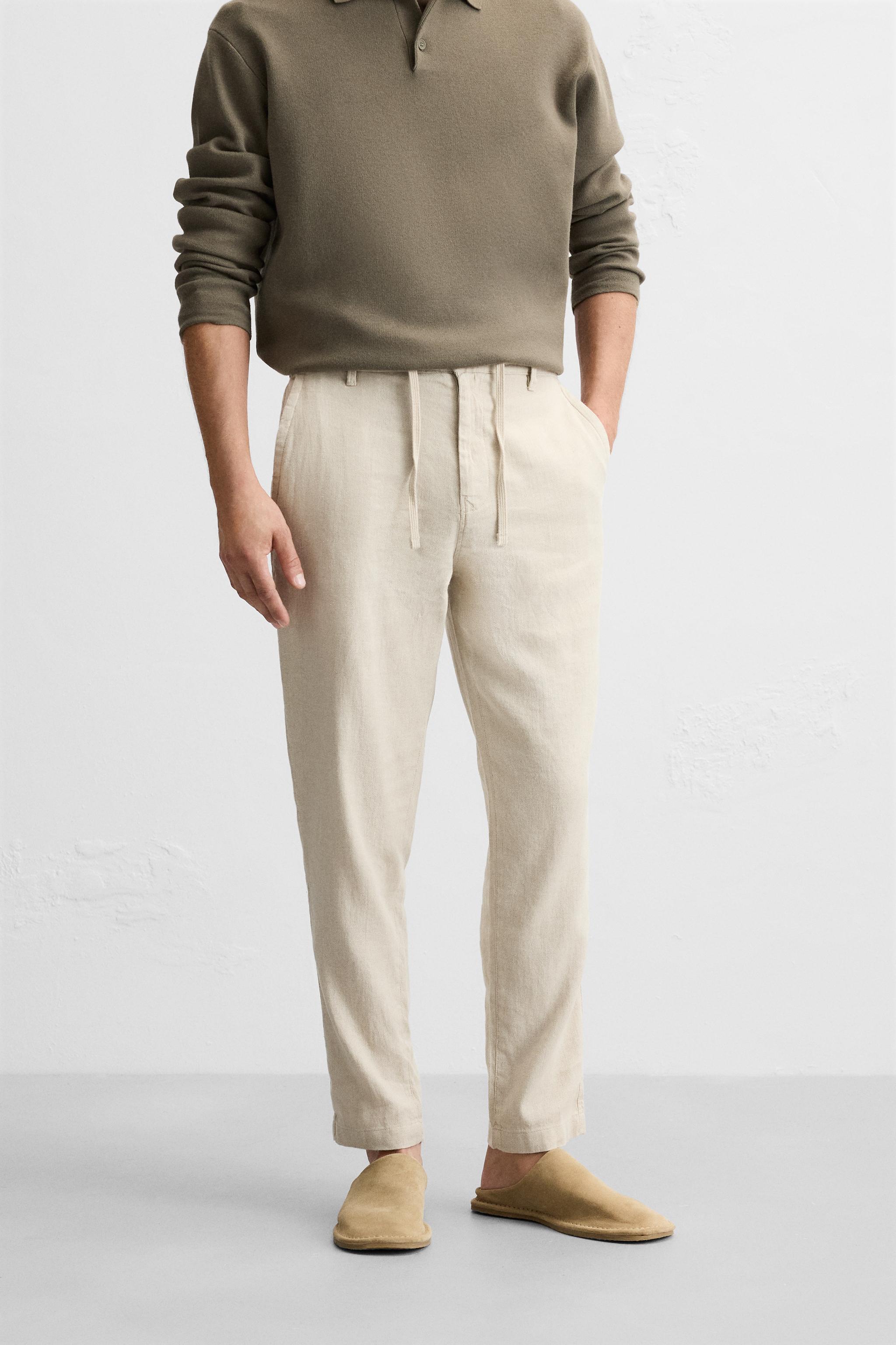 PANTALON EN LIN ET EN COTON Beige clair ZARA Canada