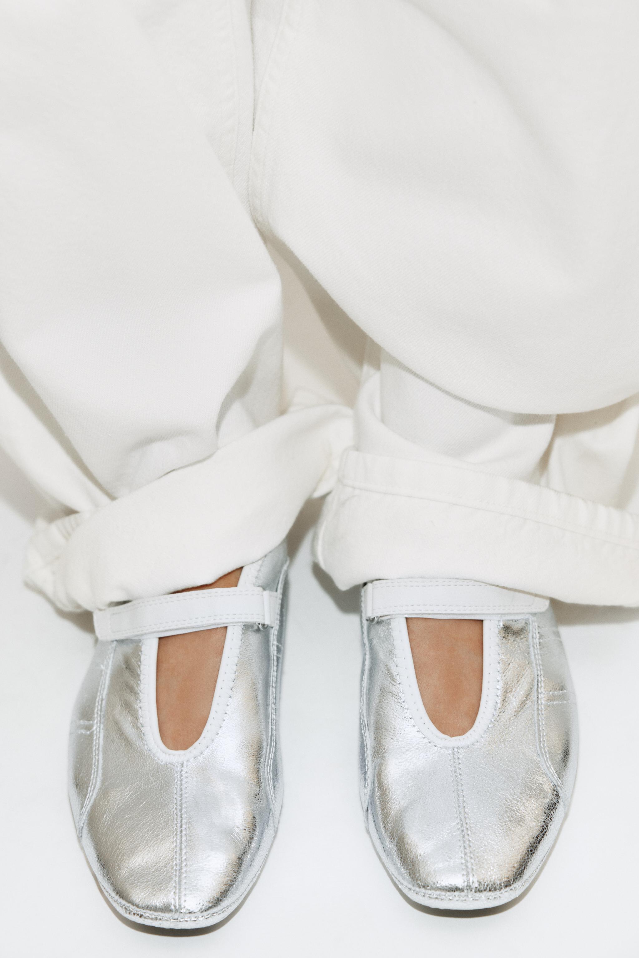 Обувь Zara METALLIC LEATHER SPORTY BALLET FLATS — фото 2