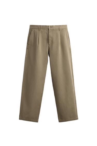 Zara RELAXED FIT PLEATED CHINO PANTS - Beige