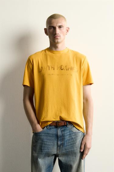 WASHED PRINT KNIT T-SHIRT - Mustard by Zara