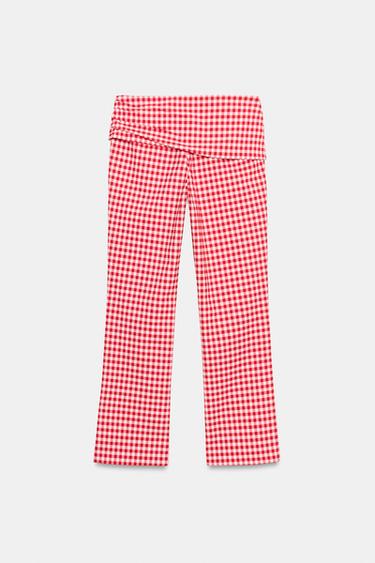 GINGHAM CHECK CAPRI TROUSERS - Red / White by Zara - Image 3