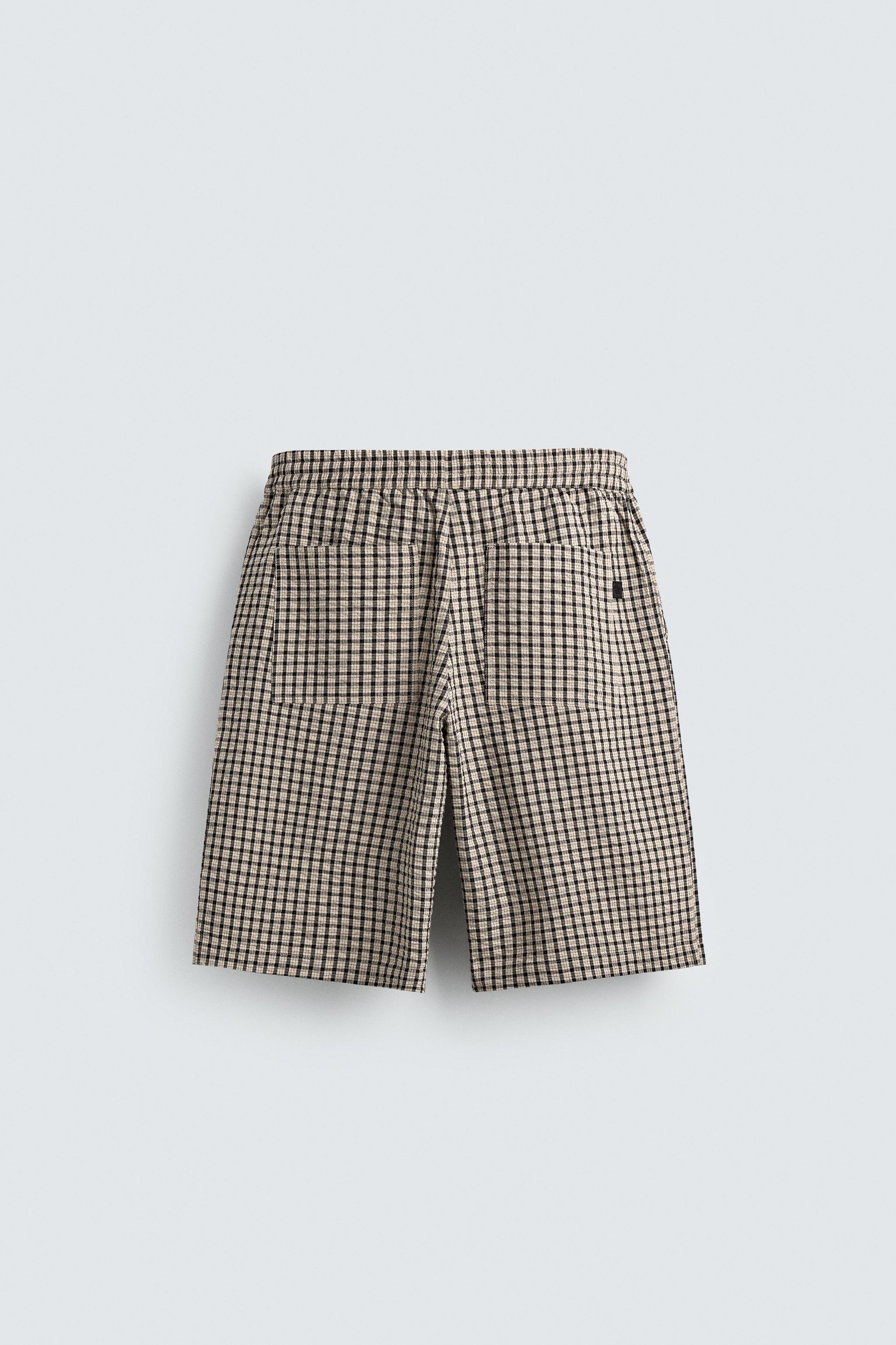 TEXTURED PLAID SHORTS - Black | ZARA Canada