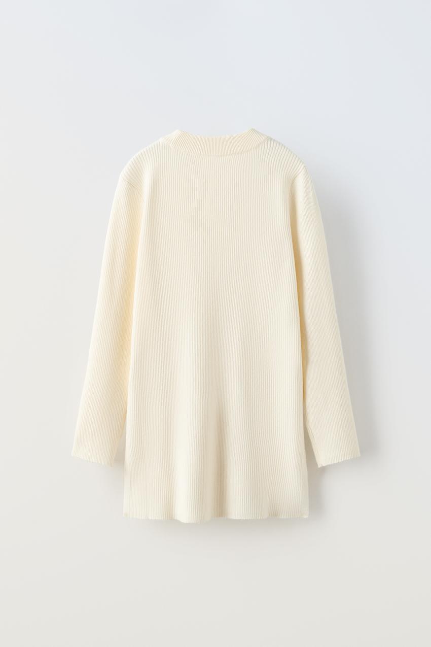 RIBBED KNIT SWEATER - Oyster-white