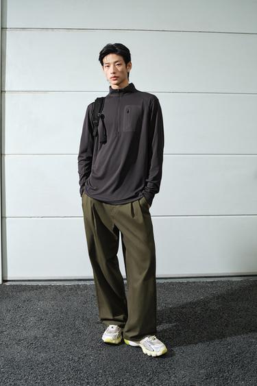 Zara 寬管休閒長褲 - 卡其色