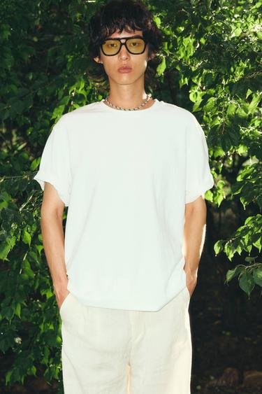 TEXTURED RELAXED FIT T-SHIRT - Oyster-white by Zara