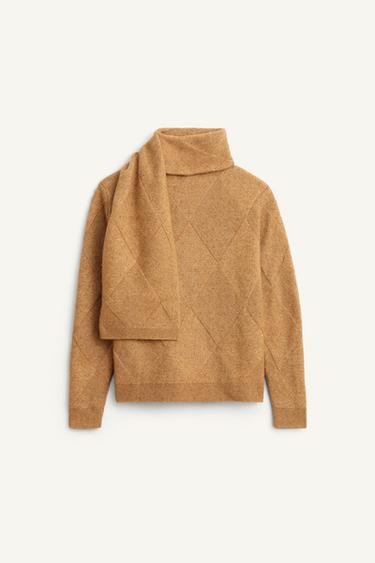 PULL EN JACQUARD GÉOMÉTRIQUE AVEC ÉCHARPE ÉDITION LIMITÉE - Marron clair de Zara - Image 6