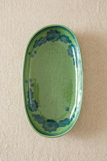 PLAT GRÈS OVALE FLEURS - Bleu / Vert de Zara - Image 5