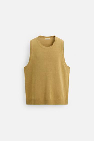 PULL SANS MANCHES EN MAILLE - Jaune de Zara - Image 6