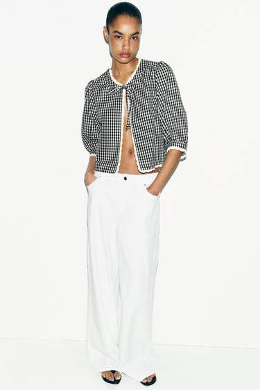 GINGHAM CHECK CROCHET JACKET - Black / White by Zara