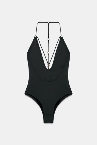 SWIMSUIT WITH EYELET STRAPS - Black by Zara - Image 4