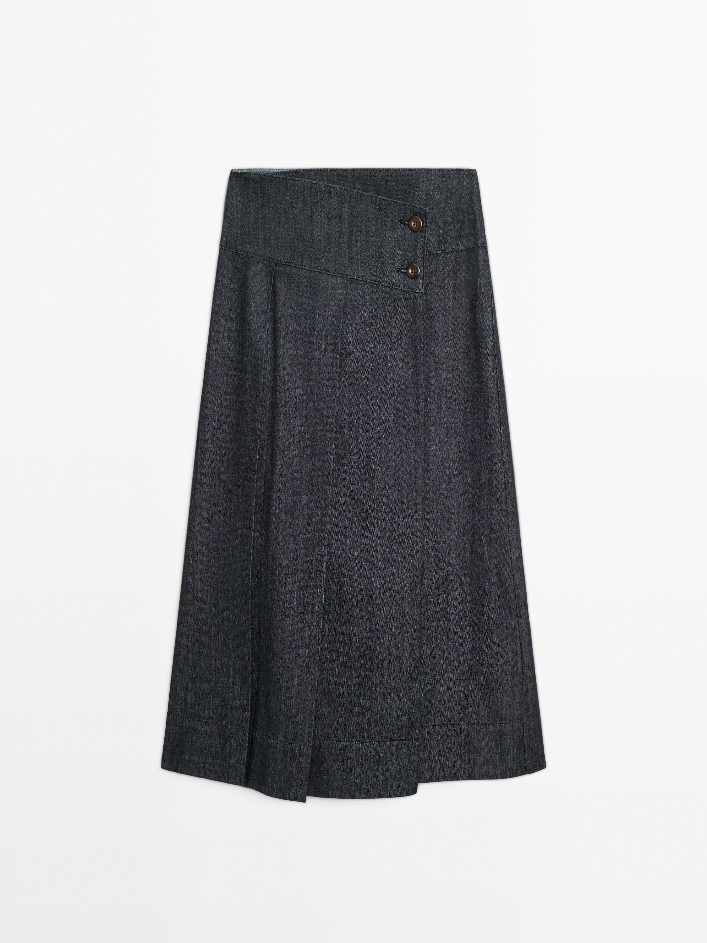Cotton denim midi skirt