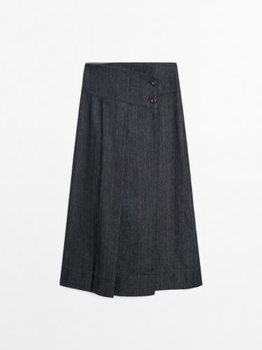 Jupe midi denim coton - Bleu de Zara