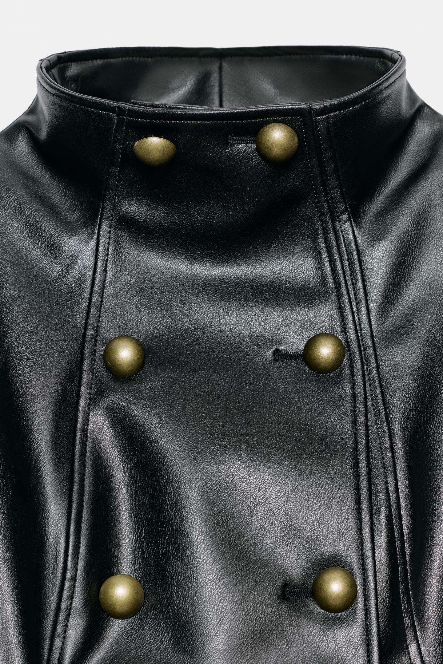 Женская куртка Zara Faux Leather Button, цвет: Чёрный — фото 9