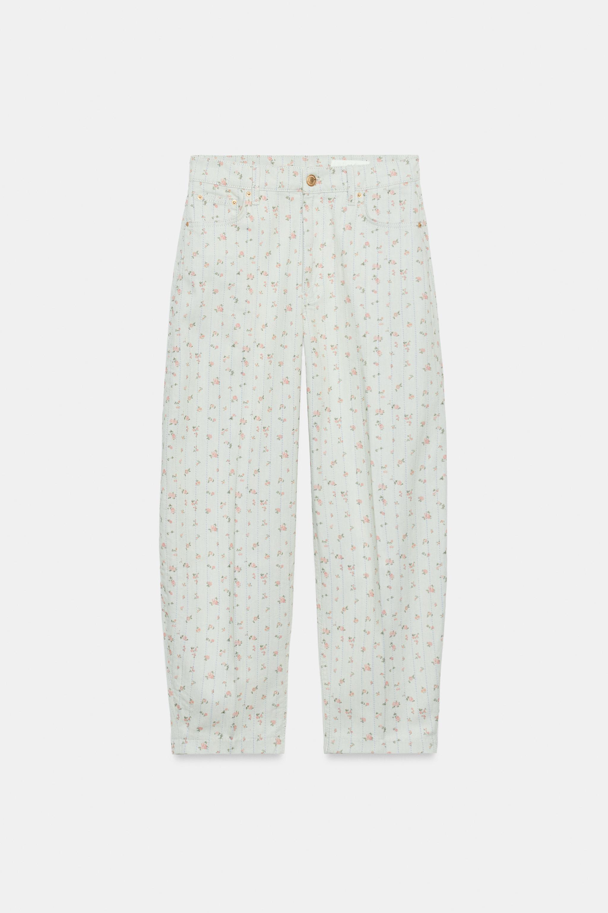 Женские джинсы Zara ZW COLLECTION HIGH RISE TAPERED FLORAL JEANS — фото 8