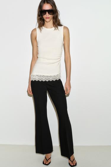 DRAPED LACE TOP - Oyster-white by Zara