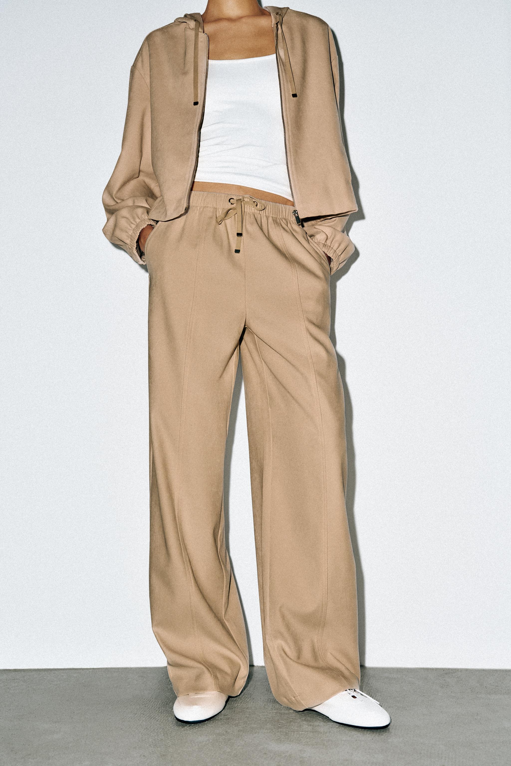 ELASTIC WAIST WIDE LEG TROUSERS — Light camel
