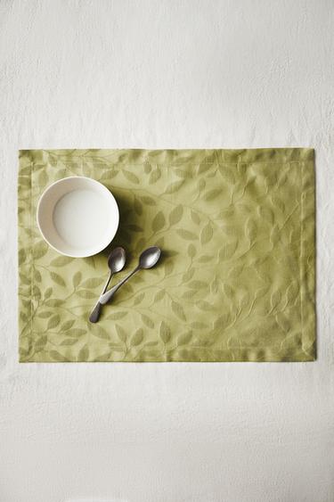SET DE TABLE JACQUARD VÉGÉTAL - Vert de Zara - Image 5