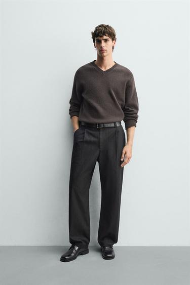 RELAXED FIT PINSTRIPE TROUSERS - Blue by Zara