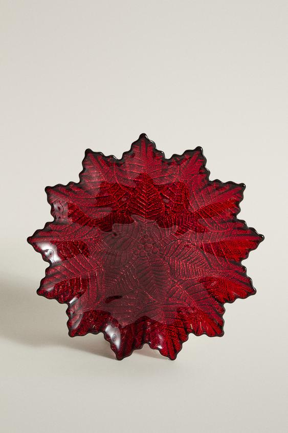 CHRISTMAS FLORAL GLASS DESSERT PLATE - Red by Zara - Image 0