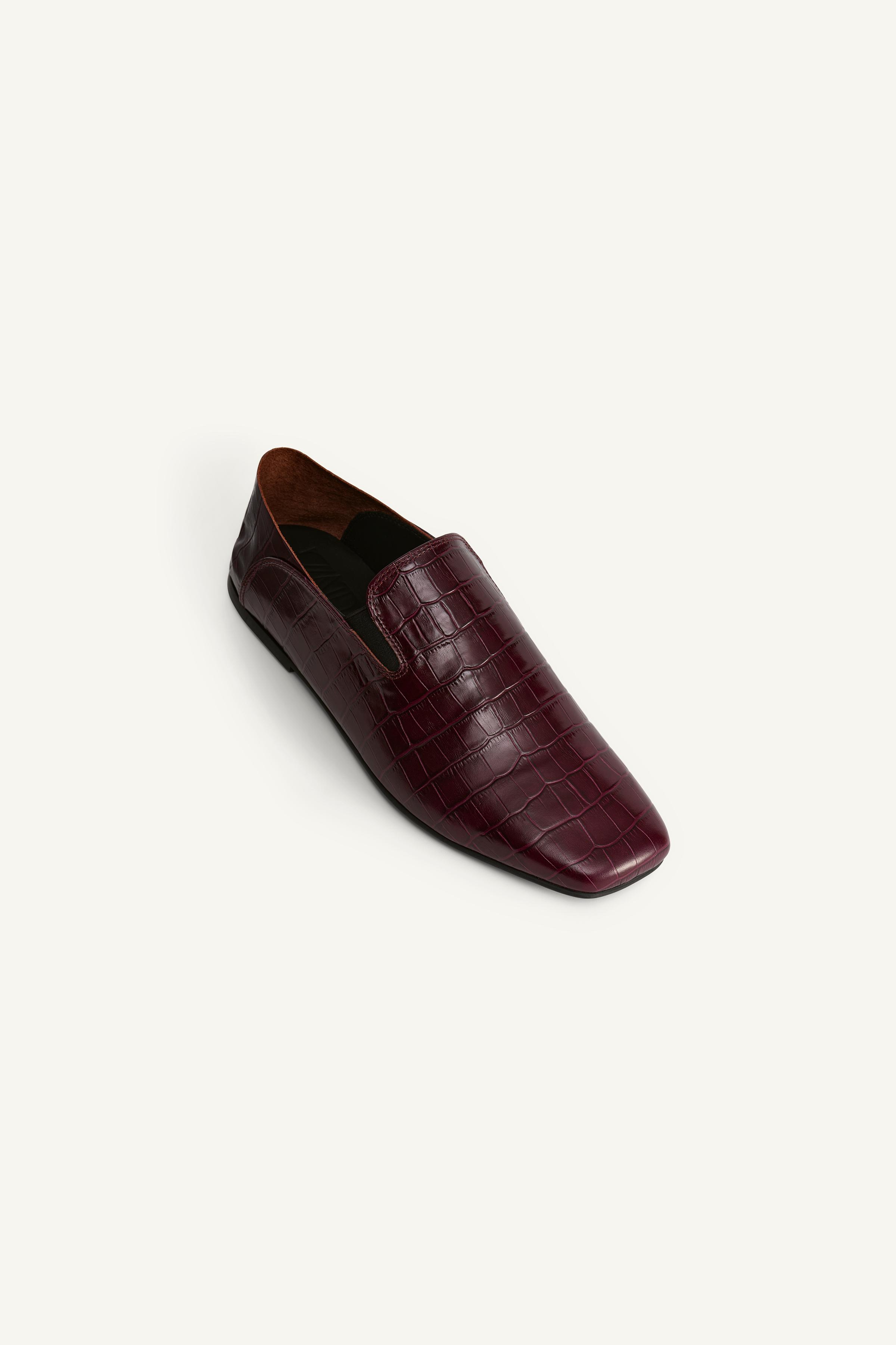 型押しレザーモカシン - ボルドー | ZARA Japan / 日本