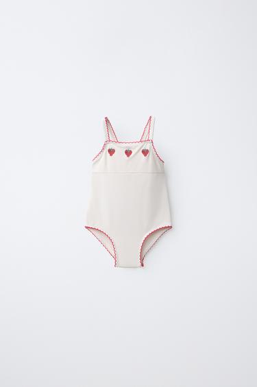 Zara 1-6 YEARS / EMBROIDERED STRAWBERRY SWIMSUIT - Ecru - Image 0