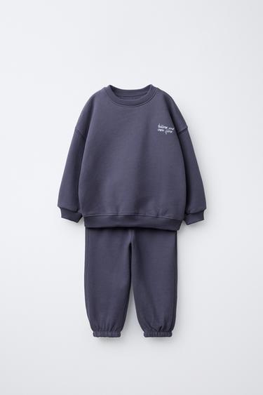 EMBROIDERED TEXT SWEATSHIRT AND JOGGERS SET - Blue / Indigo by Zara - Image 0