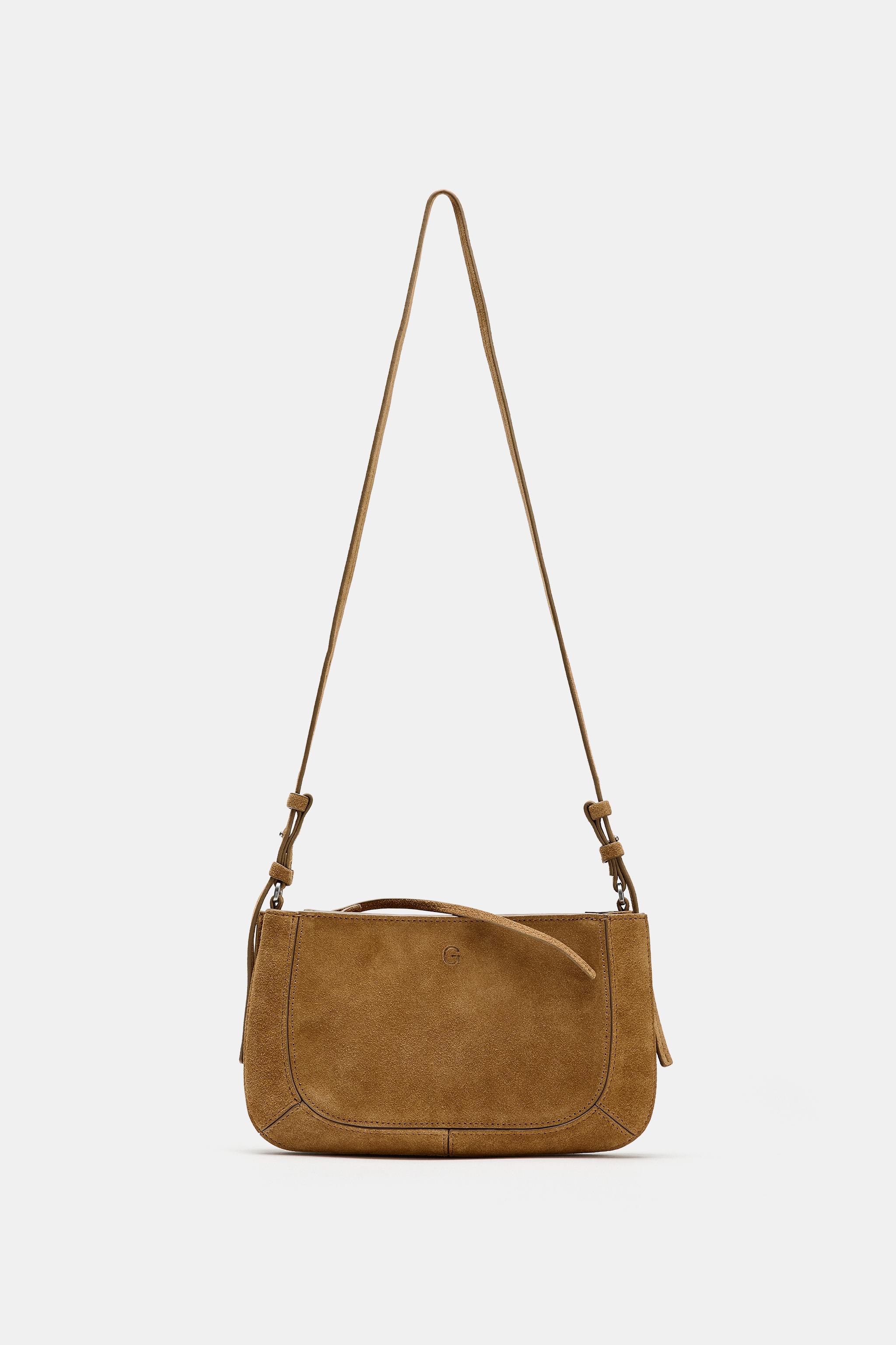 DOUBLE POCKET SPLIT LEATHER CROSSBODY BAG