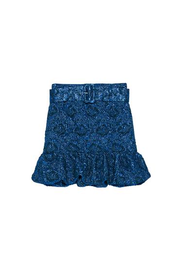 FLOUNCED HEM BELTED SKIRT