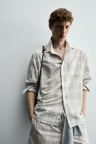 CHEMISE REGULAR FIT À CARREAUX - Bleu ciel de Zara - Image 5
