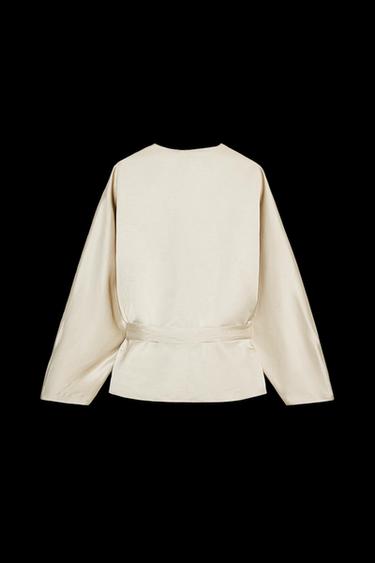 Zara ZW COLLECTION LINEN WRAP BLOUSE - Beige
